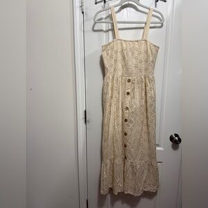 Dress Nado‎ Cream Eyelet Midi Sundress Women’s Medium 100% Cotton Button Front